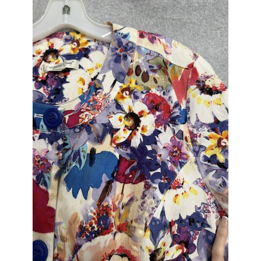 Coldwater Creek Jacket Womens W18 Multicolor Floral Cotton‎ Twill Button Pockets